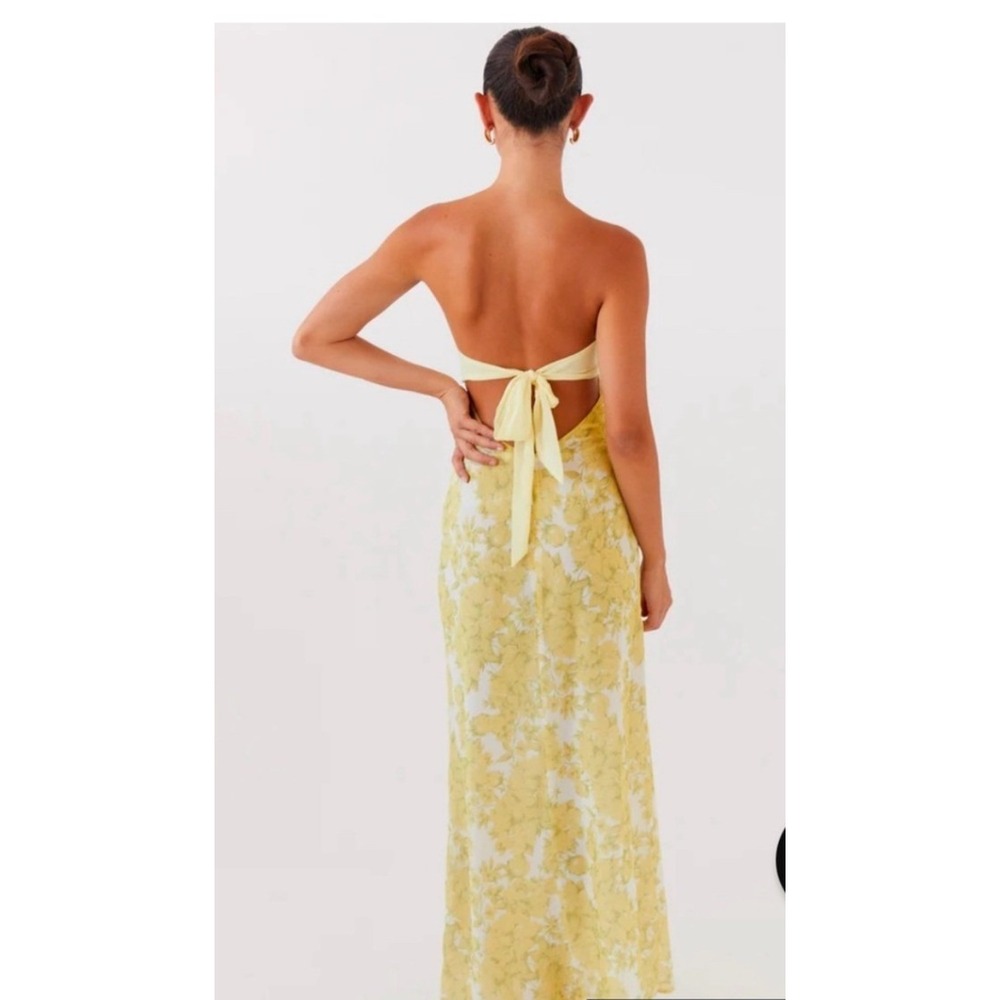 Peppermayo Tropicana Maxi Dress Size 4 Yellow Floral Cutout Strapless NWT Euro - Picture 2 of 12